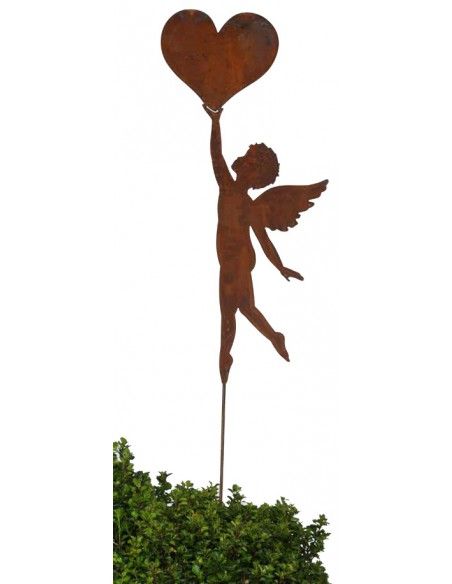 Engelfiguren kaufen und Engel Bastel-Ideen Putte mit Herz in der Hand als Gartenstecker - Höhe 79 cm - groß Dies ist eine Engels