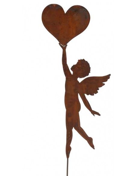Engelfiguren kaufen und Engel Bastel-Ideen Putte mit Herz in der Hand als Gartenstecker - Höhe 79 cm - groß Dies ist eine Engels