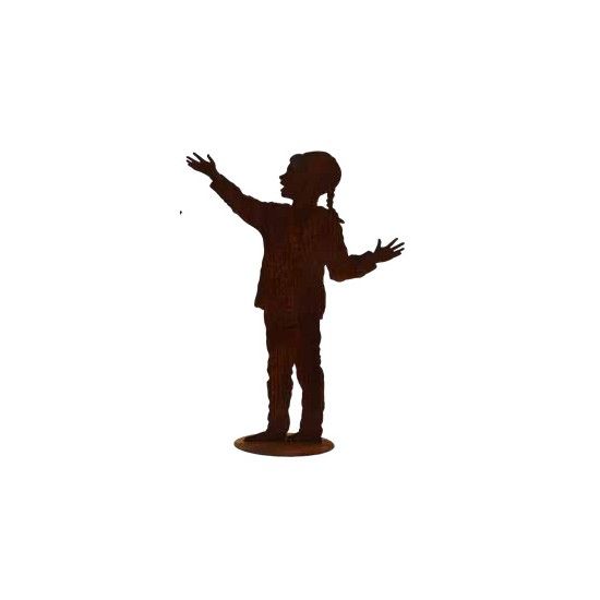Gartendeko Rost Schmückendes Mädel auf Platte - Nicki - Höhe 128 cm Diese lebensgroße Figur "Nicki" auf Platte in Edelrost fällt