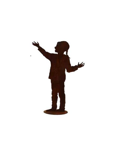 Gartendeko Rost Schmückendes Mädel auf Platte - Nicki - Höhe 128 cm Diese lebensgroße Figur "Nicki" auf Platte in Edelrost fällt