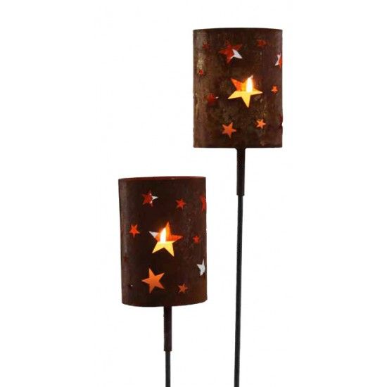 Gartendeko Rost Windlicht - Sterne - mit Metallrohr für Stab - Höhe 12 cm Dieses Windlicht mit Sternen Motiv kommt mit einer Hül