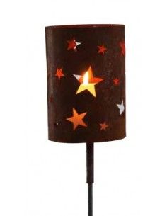 Gartendeko Rost Windlicht - Sterne - mit Metallrohr für Stab - Höhe 12 cm Dieses Windlicht mit Sternen Motiv kommt mit einer Hül
