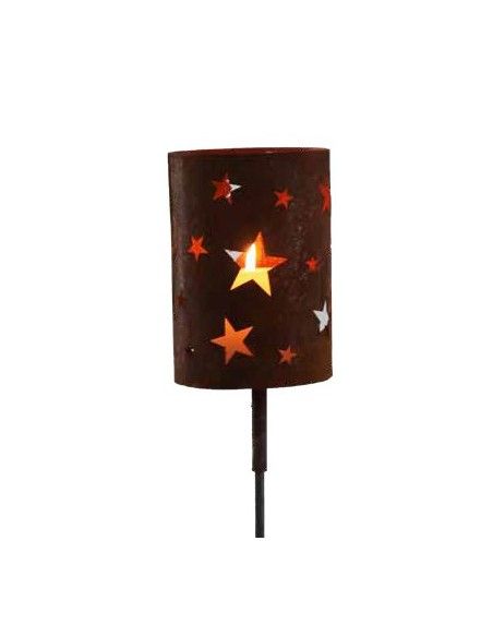 Gartendeko Rost Windlicht - Sterne - mit Metallrohr für Stab - Höhe 12 cm Dieses Windlicht mit Sternen Motiv kommt mit einer Hül