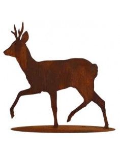 rostige Deko Hirsche und Rehe Gehender Rehbock auf Platte, Größe 3, Höhe 120 cm, Breite 100 cm