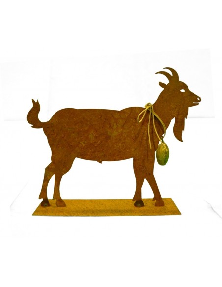 Allgäu Deko Edelrost Ziege mit Glocke 30 cm  - rostige Gaiß schöne Ziege inkl. Glocke auf Platte als Tischdeko, oder für Fenster