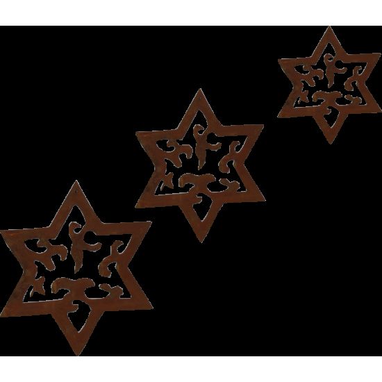 Weihnachtsbaumschmuck und Christbaumschmuck 3 tlg. Edelrost Sternenkette -Madera- Weihnachtsbaumschmuck Set ungefädelt Sternenke