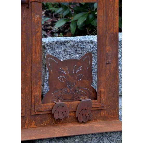 Rost Katzenkopf zum Einhängen an Zäunen und Brettern, Fensterrahmen Deko Katzen und Mäuse