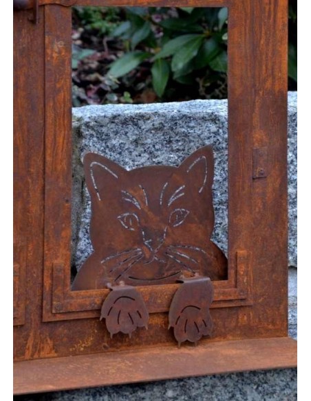 Rost Katzenkopf zum Einhängen an Zäunen und Brettern, Fensterrahmen Deko Katzen und Mäuse