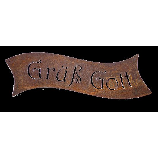 Deko zum Hängen Edelrost Schild - Grüß Gott - 40 cm breit Länge 40 cm
Höhe 15 cm
mit 2 Löchern zum Aufhängen
ideal für den ba