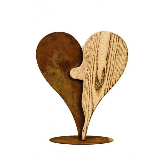 Herzige Dinge - Edelrost Dekoherzen Zweiteiliges Herz Puzzle aus Rost und Holz, Höhe 36 cm edle Kombination aus Holz und Metall
