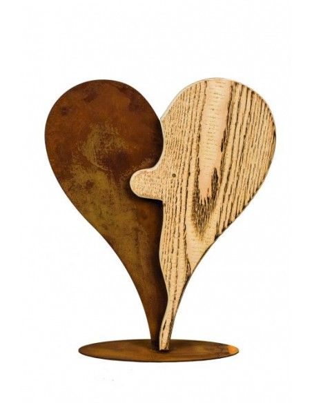 Herzige Dinge - Edelrost Dekoherzen Zweiteiliges Herz Puzzle aus Rost und Holz, Höhe 36 cm edle Kombination aus Holz und Metall