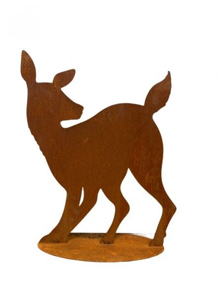 Weihnachtsdeko Kitz nach hinten schauend auf Platte, Höhe 38 cm, Breite 28 cm - Größe 2 (mittel) Dieses mittelgroße Reh ist auf 