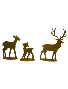 Herbstdeko Rehfamilie 3er Reh + Kitz inkl. Hirsch kleine Variante - Set Liebevoll arrangierte Miniatur-Landschaft bestehend aus