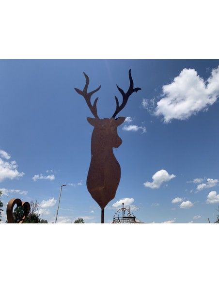 Tierstecker Edelrost GroßerHirschkopf Gartenstecker 52 cm hoch zzgl. Stange - Gesamthöhe 145 cm 
Hirschkopf 52 cm hoch
zzgl. S