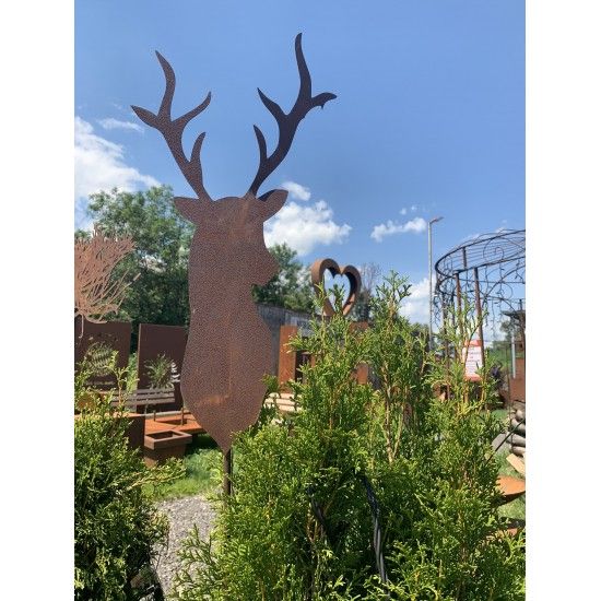 Tierstecker Edelrost GroßerHirschkopf Gartenstecker 52 cm hoch zzgl. Stange - Gesamthöhe 145 cm 
Hirschkopf 52 cm hoch
zzgl. S