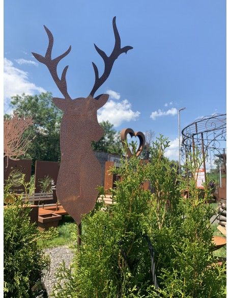 Tierstecker Edelrost GroßerHirschkopf Gartenstecker 52 cm hoch zzgl. Stange - Gesamthöhe 145 cm 
Hirschkopf 52 cm hoch
zzgl. S