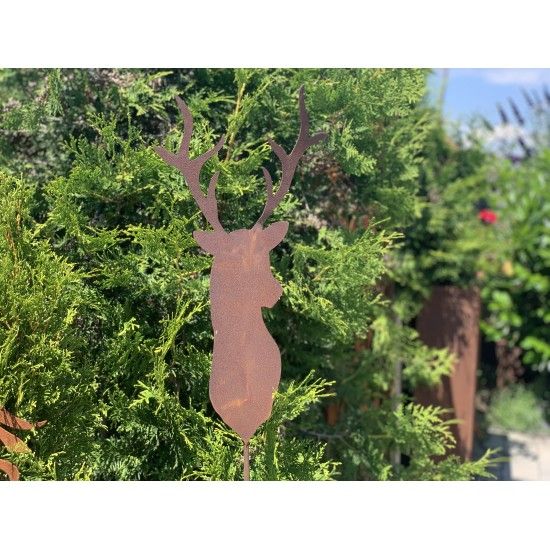 Tierstecker Edelrost GroßerHirschkopf Gartenstecker 52 cm hoch zzgl. Stange - Gesamthöhe 145 cm 
Hirschkopf 52 cm hoch
zzgl. S