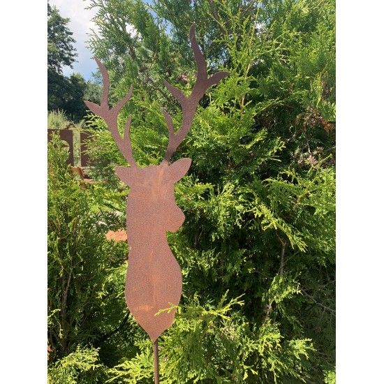 Tierstecker Edelrost GroßerHirschkopf Gartenstecker 52 cm hoch zzgl. Stange - Gesamthöhe 145 cm 
Hirschkopf 52 cm hoch
zzgl. S