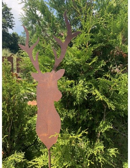 Tierstecker Edelrost GroßerHirschkopf Gartenstecker 52 cm hoch zzgl. Stange - Gesamthöhe 145 cm 
Hirschkopf 52 cm hoch
zzgl. S
