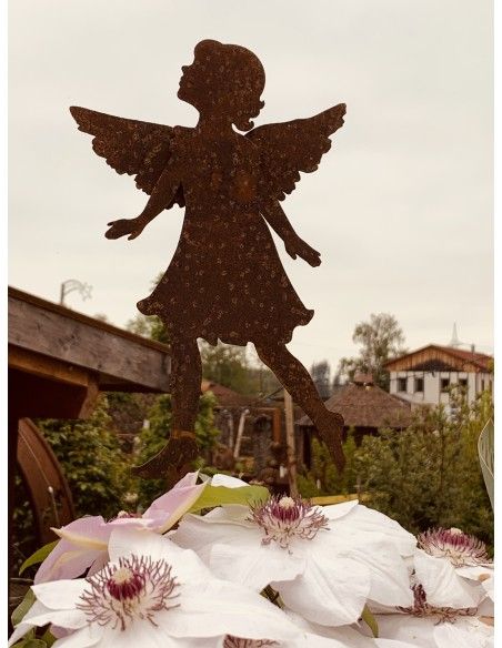 Gartenstecker Gartenengel - Barbara - als Gartenstecker - Höhe 25 cm, Gesamthöhe 85 cm Edelrost Gartenstecker Gartenengel "Barba