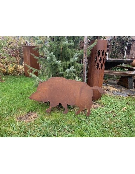 Wildschwein, Fasan und Auerhahn XL Wildschwein Gartenstecker - Länge 100 cm 
Wildschwein als Deko für deinen Garten in Edelrost