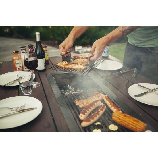 Grillstellen + große Gartengrills Metall Grilltisch mit Bambusholz - Länge 200 cm - Outdoor Gartenküche für die Familie Grilltis