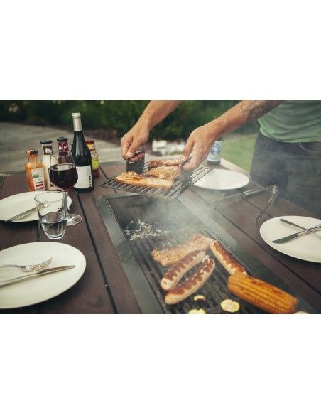 Grillstellen + große Gartengrills Metall Grilltisch mit Bambusholz - Länge 200 cm - Outdoor Gartenküche für die Familie Grilltis
