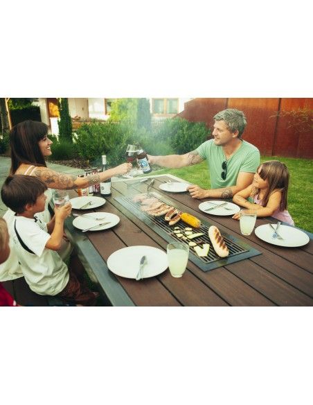 Grillstellen + große Gartengrills Metall Grilltisch mit Bambusholz - Länge 200 cm - Outdoor Gartenküche für die Familie Grilltis