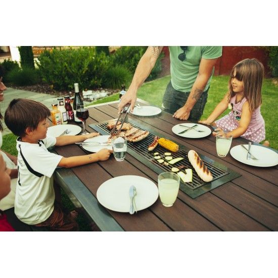 Grillstellen + große Gartengrills Metall Grilltisch mit Bambusholz - Länge 200 cm - Outdoor Gartenküche für die Familie Grilltis