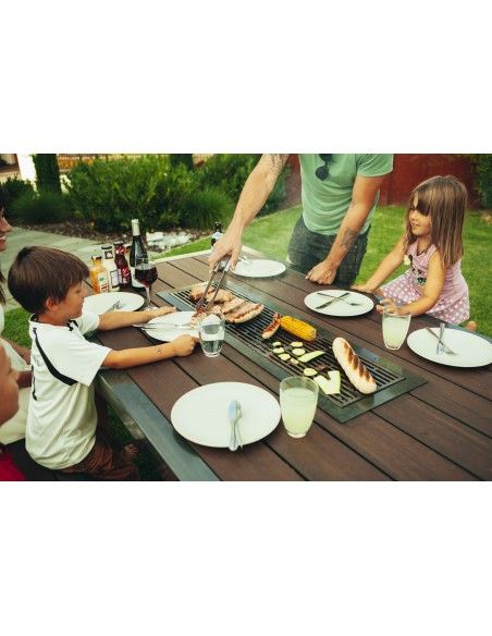 Grillstellen + große Gartengrills Metall Grilltisch mit Bambusholz - Länge 200 cm - Outdoor Gartenküche für die Familie Grilltis