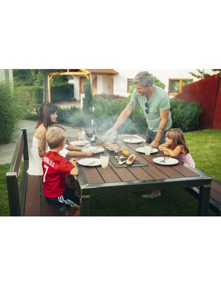 Grillstellen + große Gartengrills Metall Grilltisch mit Bambusholz - Länge 200 cm - Outdoor Gartenküche für die Familie Grilltis