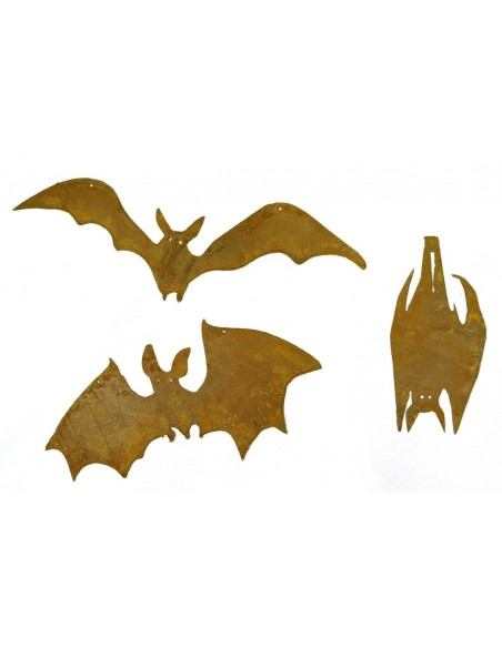 Halloween Deko für den Garten aus Metall Edelrost 3er Set Fledermäuse Dekofiguren - Set Dekoratives 3er Set Edelrost-Fledermäuse