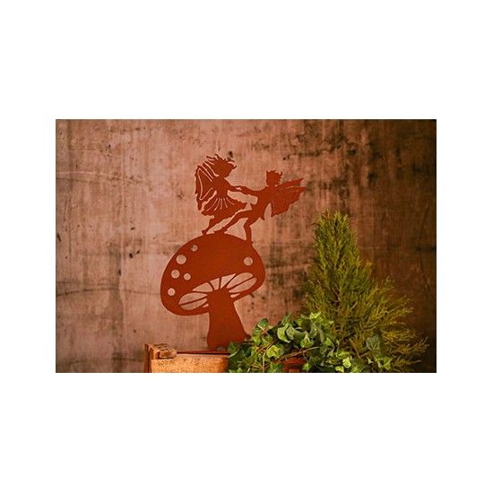 Tanzende Deko Feen auf Pilz - Höhe 39 cm - Feentanz im Frühling