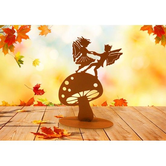 Tanzende Deko Feen auf Pilz - Höhe 39 cm - Feentanz im Frühling