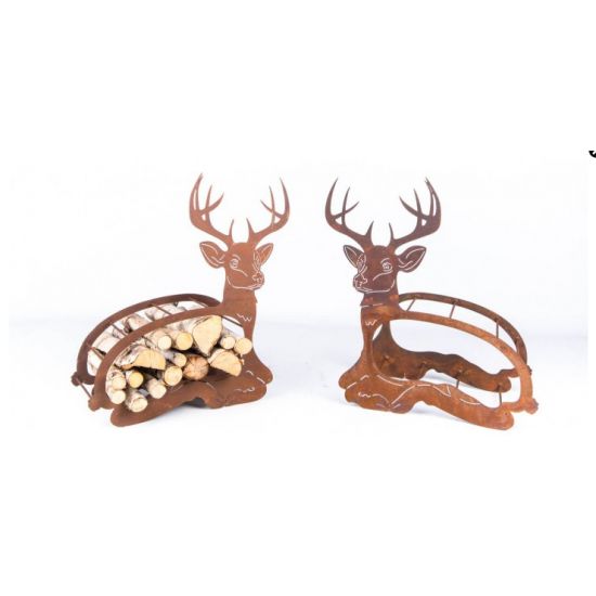 Kaminholzregale und Herzen Edelrost Holzregal liegender Hirsch klein -  Höhe 65 cm - Breite 30 cm Höhe 65 cm
Breite 50 cm
Tief