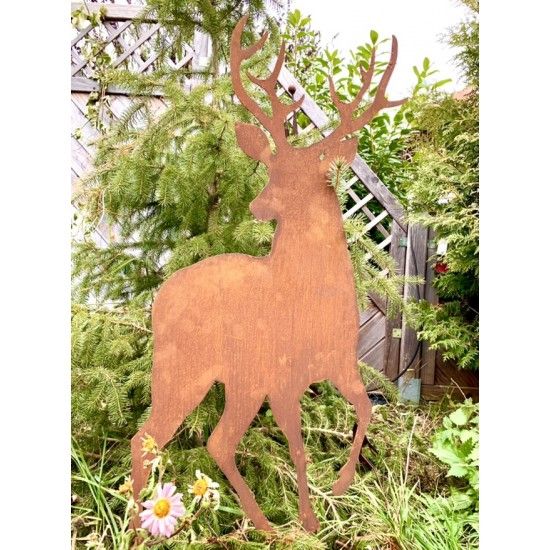 Weihnachtsdeko Deko Hirsch von vorne als Gartenstecker - Höhe 95 cm - Größe 2 Gartenstecker Hirsch von vorne mit fest angeschwei