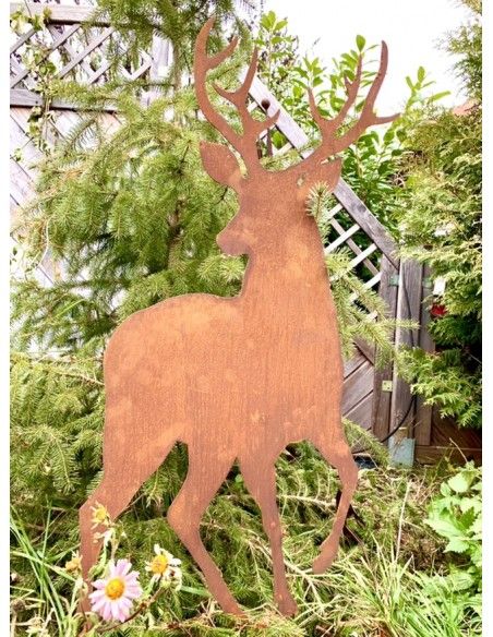 Weihnachtsdeko Deko Hirsch von vorne als Gartenstecker - Höhe 95 cm - Größe 2 Gartenstecker Hirsch von vorne mit fest angeschwei