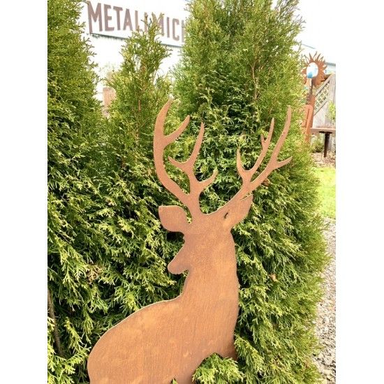 Weihnachtsdeko Deko Hirsch von vorne als Gartenstecker - Höhe 95 cm - Größe 2 Gartenstecker Hirsch von vorne mit fest angeschwei