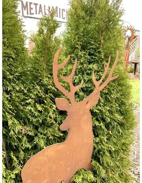 Weihnachtsdeko Deko Hirsch von vorne als Gartenstecker - Höhe 95 cm - Größe 2 Gartenstecker Hirsch von vorne mit fest angeschwei