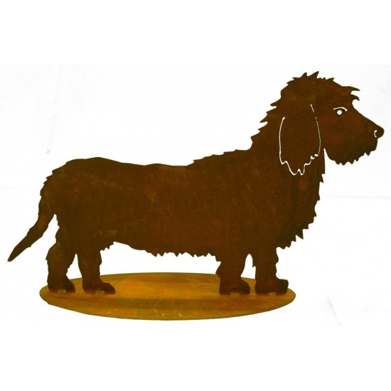 Rauhaardackel Gartenfigur Deko Rost