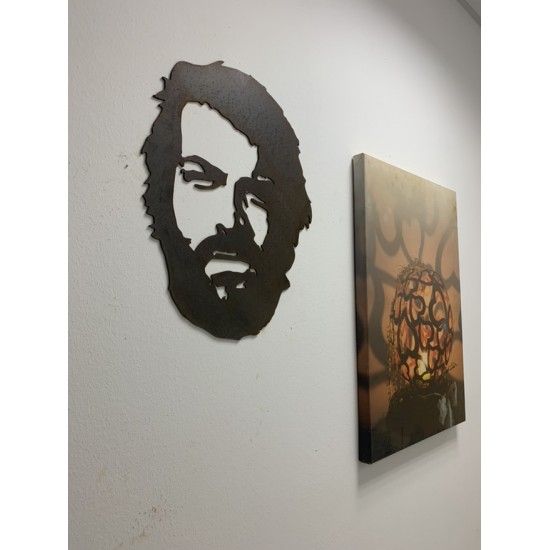 Menschen und Silhouetten Bud Spencer Wandbild Metall - 50 cm hoch - Massive Qualität mit 3 mm Stahl Das Metall Wandbild Bud Spen