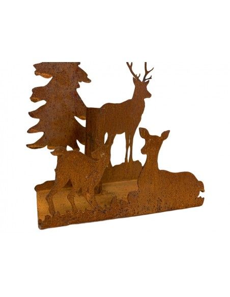 Windlichte und Kerzenhalter für Weihnachten Stabkerzenkalter gekantet, mit Wildfamilie, Höhe 30 cm, Breite 20 cm Weihnachtlicher