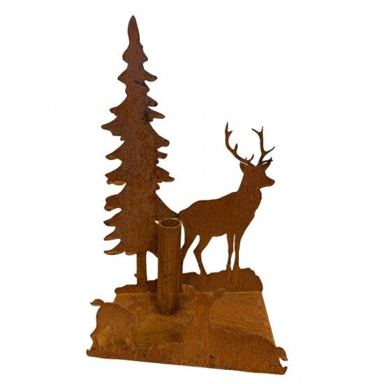 Windlichte und Kerzenhalter für Weihnachten Stabkerzenkalter gekantet, mit Wildfamilie, Höhe 30 cm, Breite 20 cm Weihnachtlicher