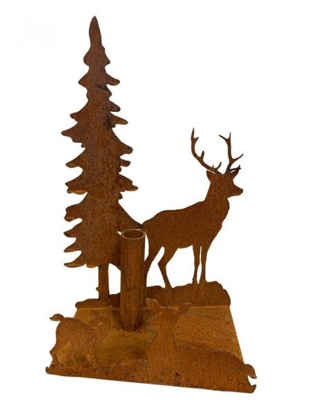 Windlichte und Kerzenhalter für Weihnachten Stabkerzenkalter gekantet, mit Wildfamilie, Höhe 30 cm, Breite 20 cm Weihnachtlicher