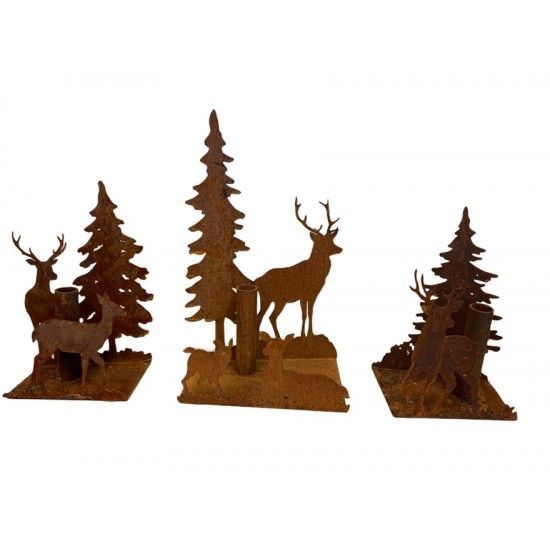 Windlichte und Kerzenhalter für Weihnachten Stabkerzenkalter gekantet, mit Wildfamilie, Höhe 30 cm, Breite 20 cm Weihnachtlicher