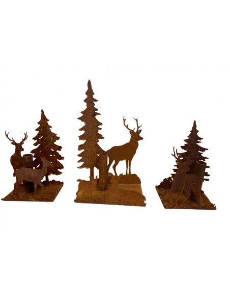 Windlichte und Kerzenhalter für Weihnachten Stabkerzenkalter gekantet, mit Wildfamilie, Höhe 30 cm, Breite 20 cm Weihnachtlicher