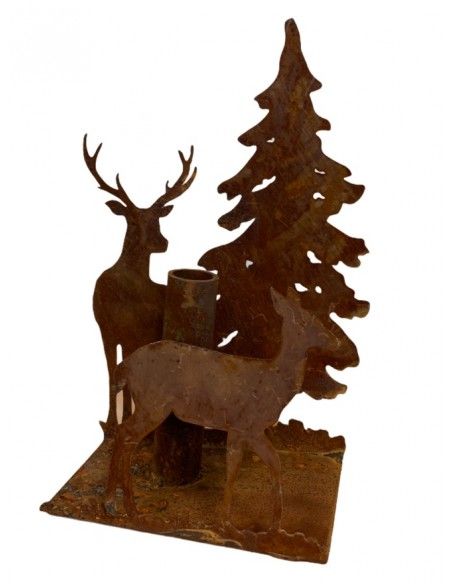 Windlichte und Kerzenhalter für Weihnachten Spitzkerzenhalter mit Hirsch, Reh und Wald ohne Kitz Höhe 25 cm Spitzkerzen und Stab