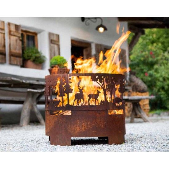Grillstellen + große Gartengrills XL Feuerschale Nel Bosco - Tiere im Wald - 60 cm Ø Feuer zauber eine behaglichte Athmosphäre, 