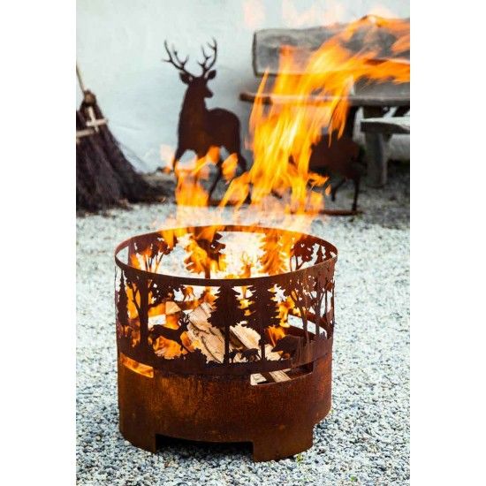 Grillstellen + große Gartengrills XL Feuerschale Nel Bosco - Tiere im Wald - 60 cm Ø Feuer zauber eine behaglichte Athmosphäre, 