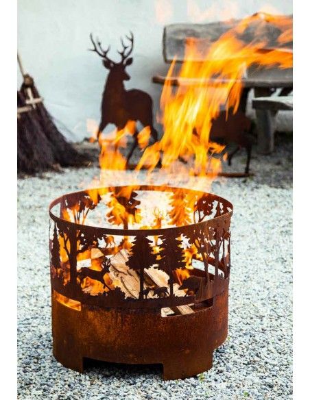 Grillstellen + große Gartengrills XL Feuerschale Nel Bosco - Tiere im Wald - 60 cm Ø Feuer zauber eine behaglichte Athmosphäre, 